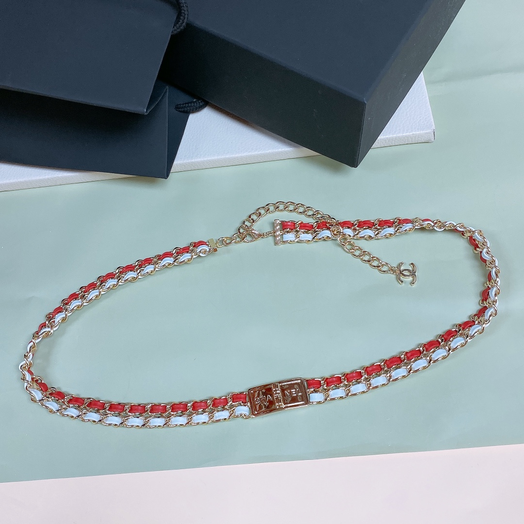-chanel 金属 小羊皮与小牛皮 金色金属、黑与白  精致腰链  链长93cm
链身75. 尾链18