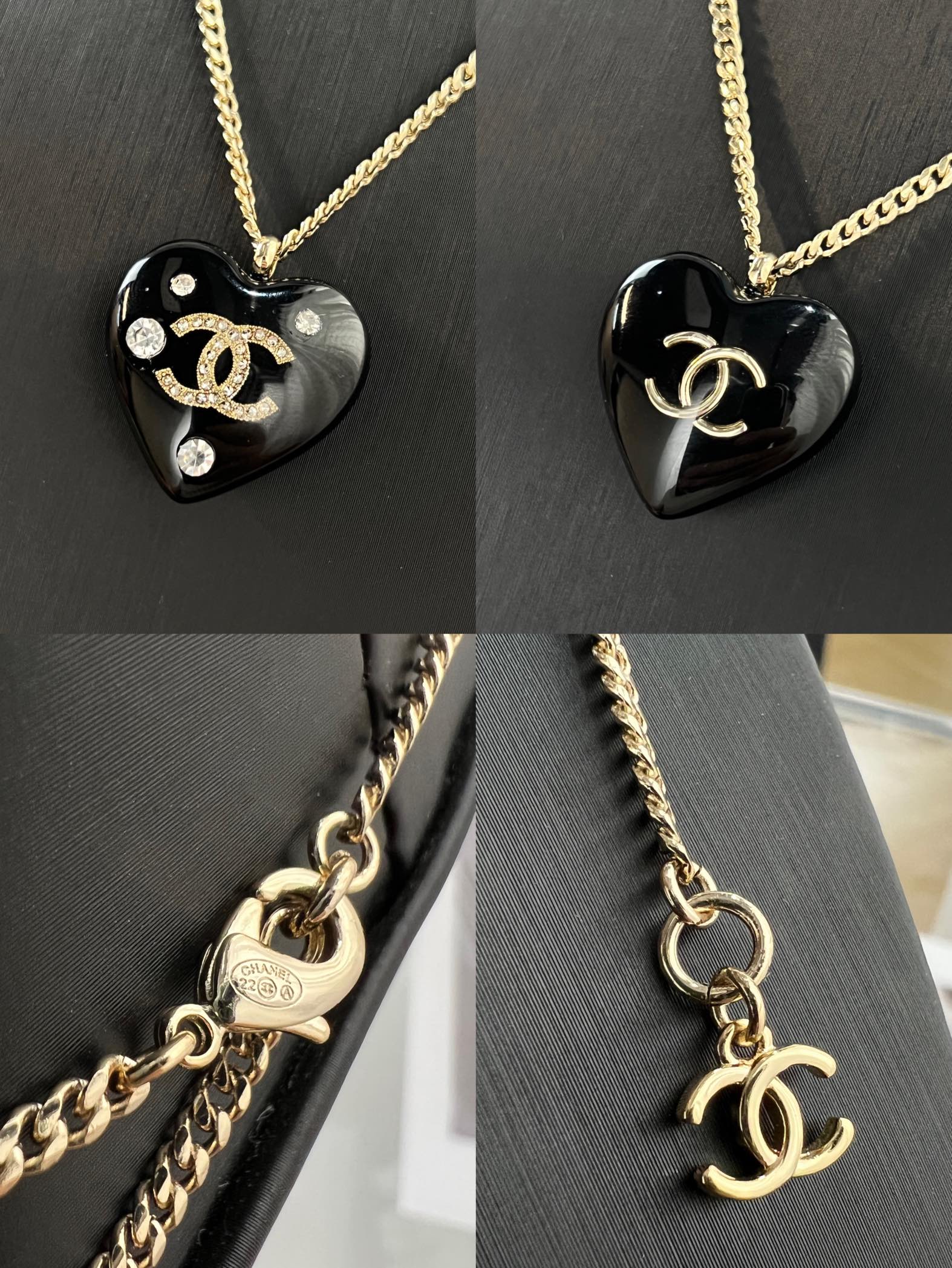 新款☑️CHANEL香奈儿双c黑色桃心爱心项链耳钉耳环