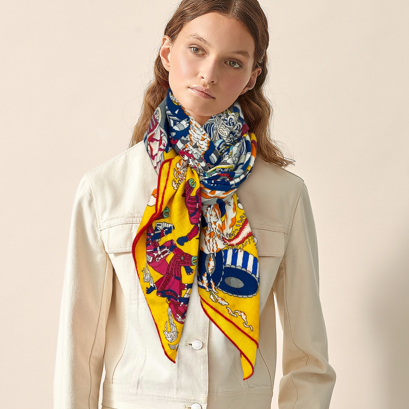 Hermes Scarf White Cashmere Silk