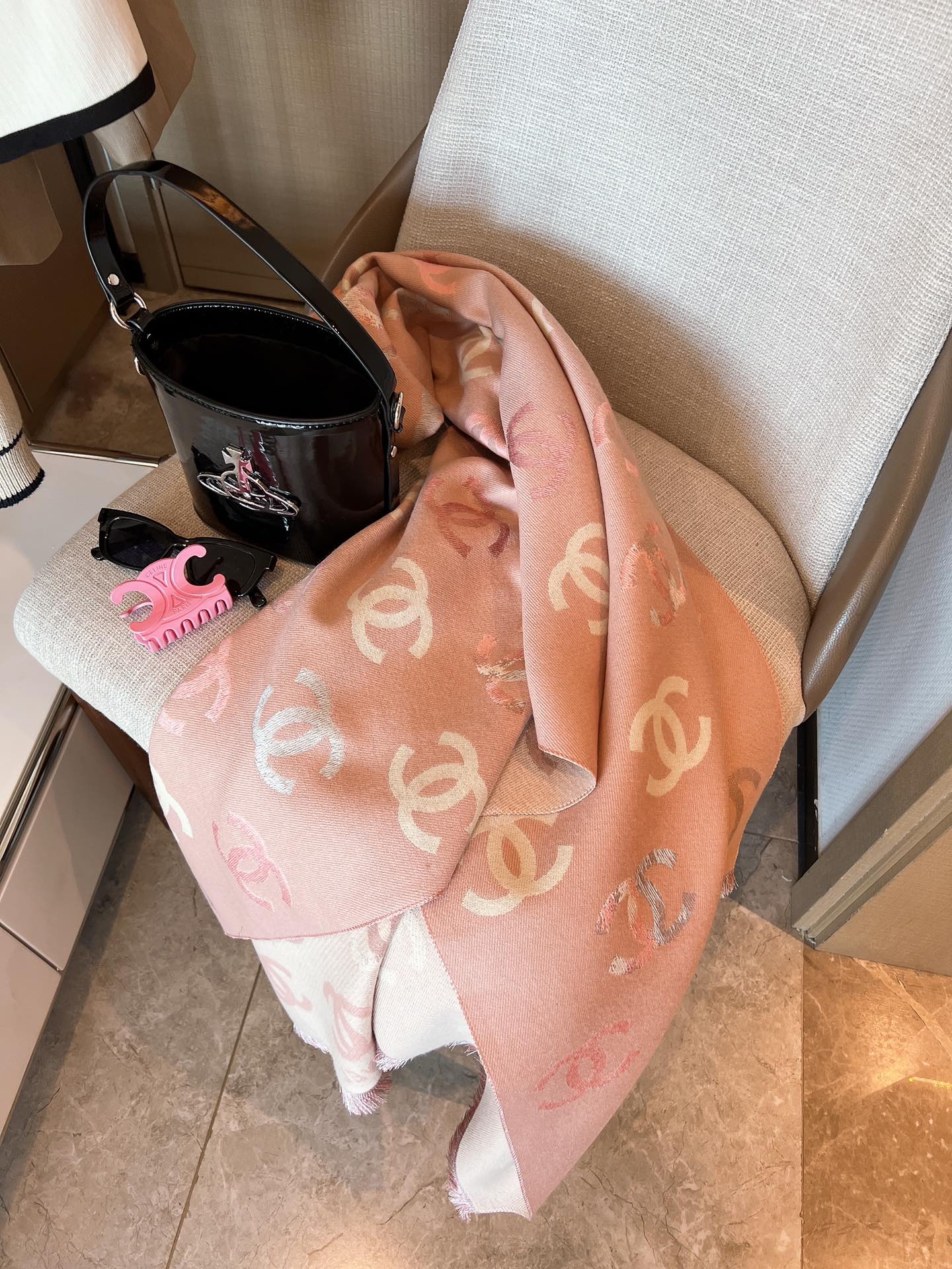Chanel Haute Couture Silk Twill Scarf Shawl Ref 2