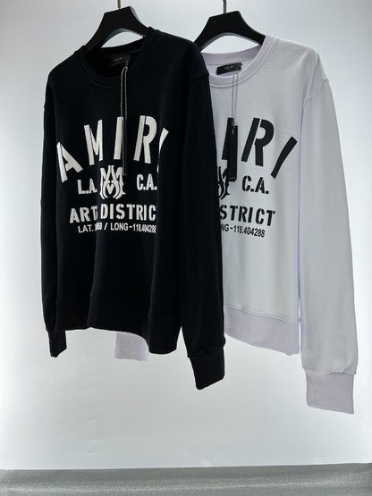Amiri Clothing Sweatshirts Black White Printing Unisex Cotton
