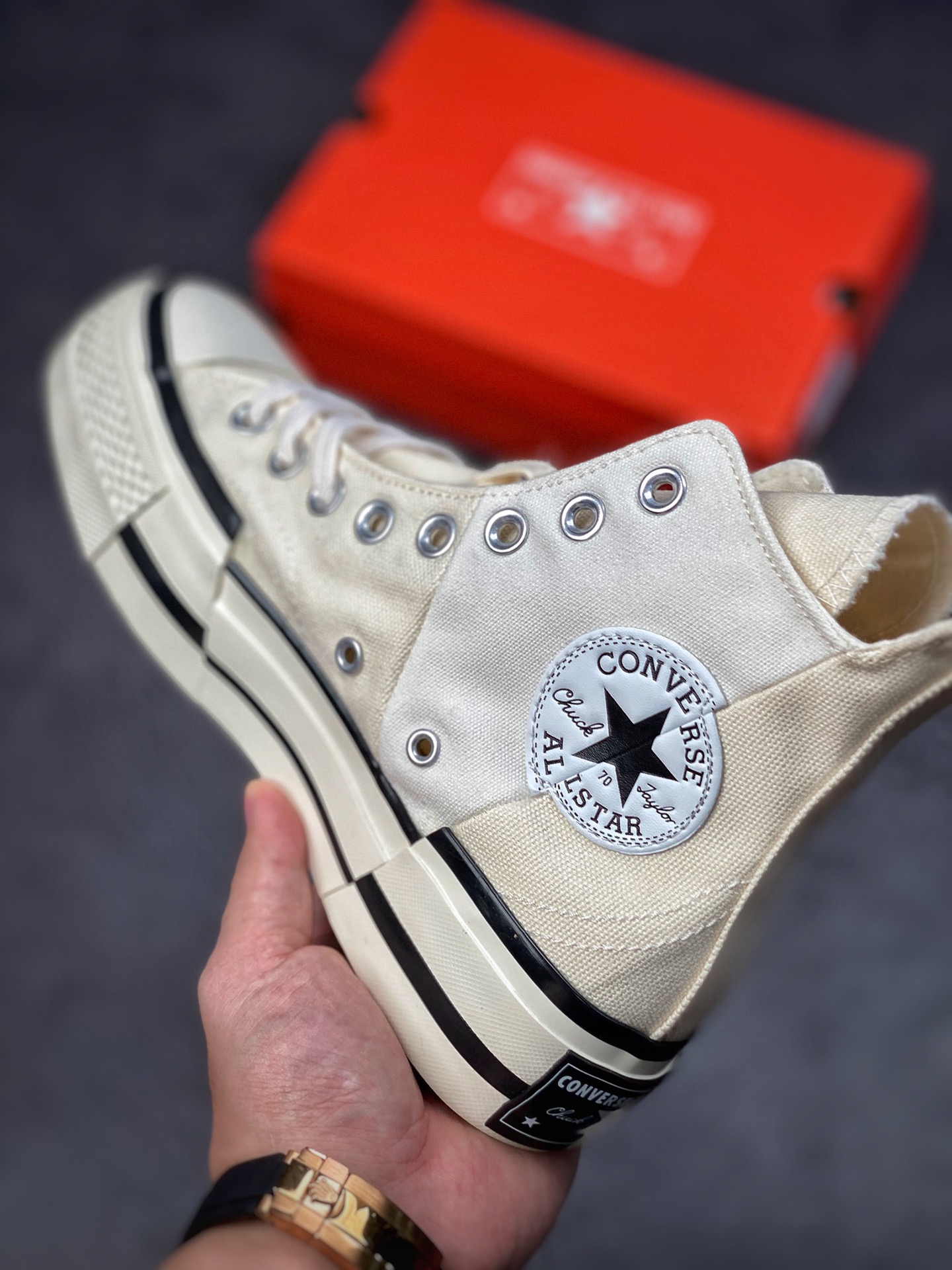 180 匡威Converse Chuck Taylor All Star 1970s High Plus”Light Yellow/White”帆布米白不对称解构A00915C