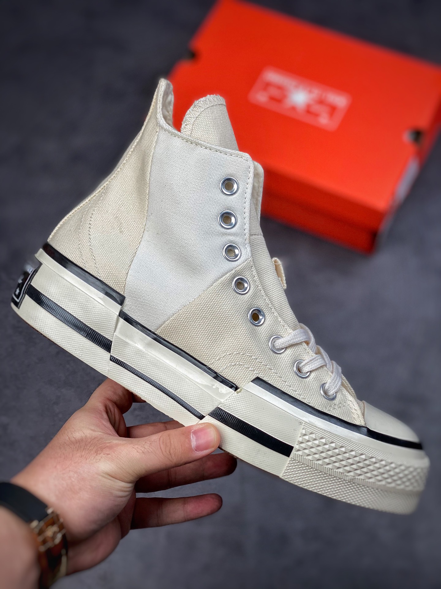 180 匡威Converse Chuck Taylor All Star 1970s High Plus”Light Yellow/White”帆布米白不对称解构A00915C