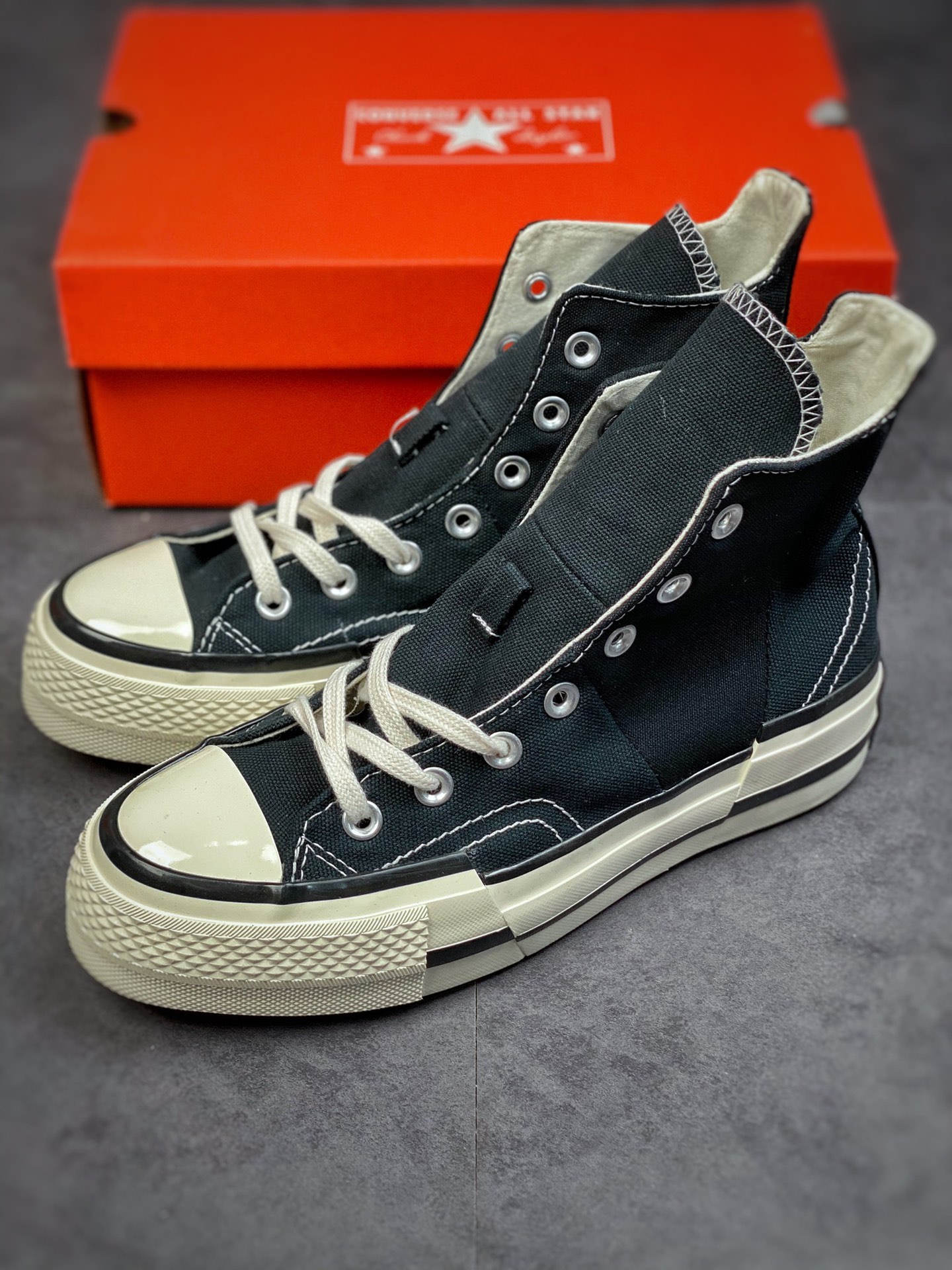 180 匡威Converse Chuck Taylor All Star 1970s High Plus”Light Yellow/White”帆布黑白不对称解构A00916C