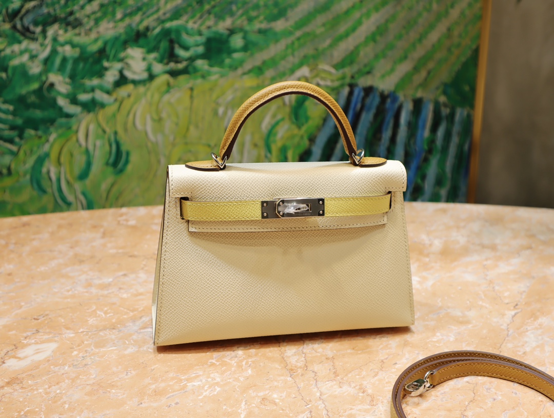 Hermes Kelly Borsette Borse Crossbody & Borse a Tracolla Giallo chiaro Bianco Mini