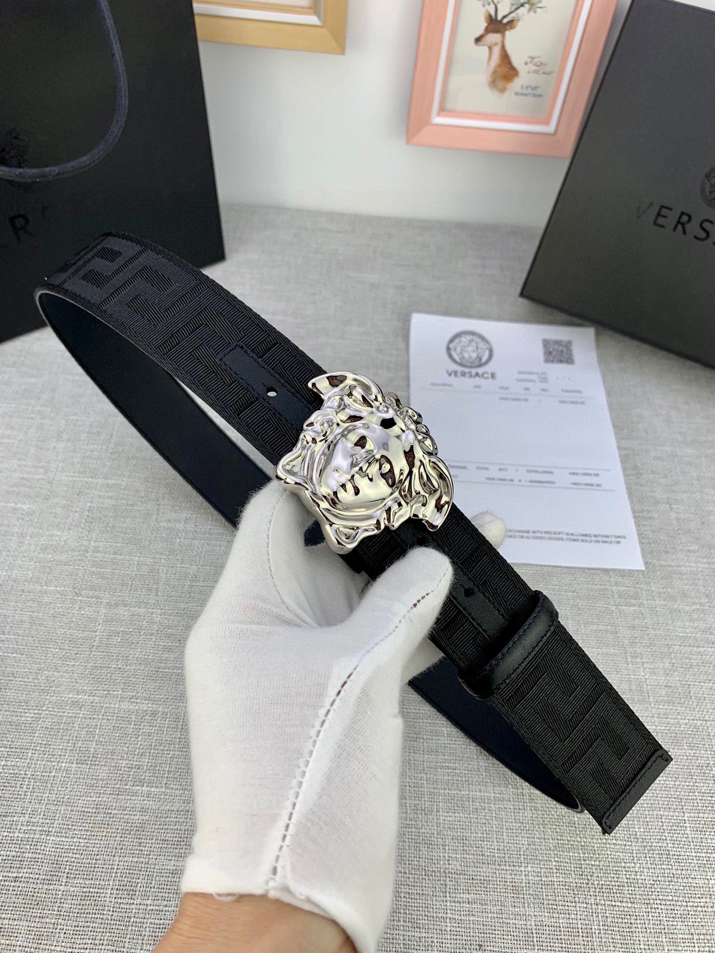 Versace Canvas Dresser with Medusa Headbutton Accent, 4.0 cm Width, French Style - 图片 1