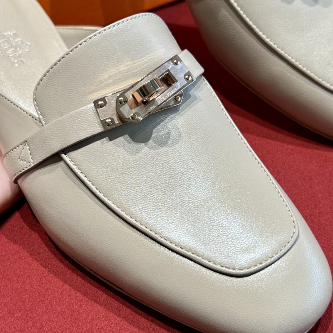 Hermes Kelly Shoes Half Slippers Luxury Cheap Replica
 Milk Tea Color Rose Gold Sewing Hardware Genuine Leather
