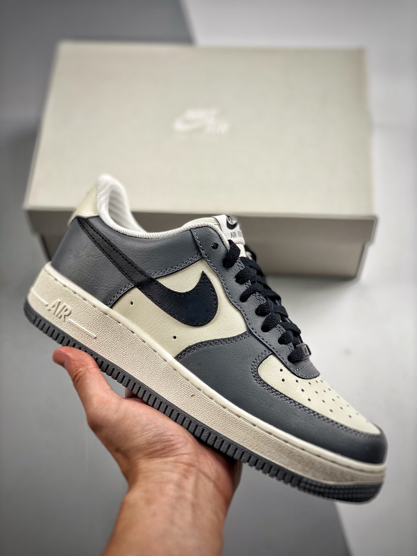 -4 Nike Air Force 1 07 blanco gris negro Air Force 1 low top zapatillas casuales de skate cuero personalizado impresión…