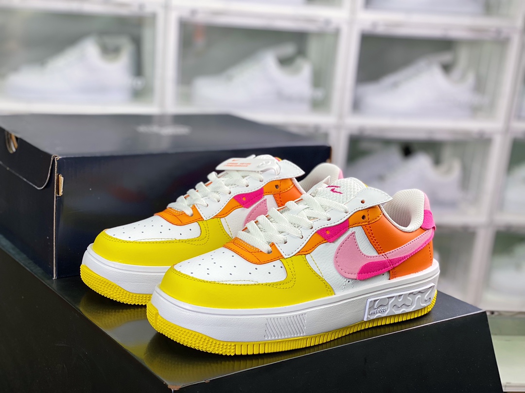 220  Wmns Air Force 1 Fontanka”White/Yellow/Pink”空军一号错位解构系列低帮轻量百搭休闲运动板鞋DX2675-100