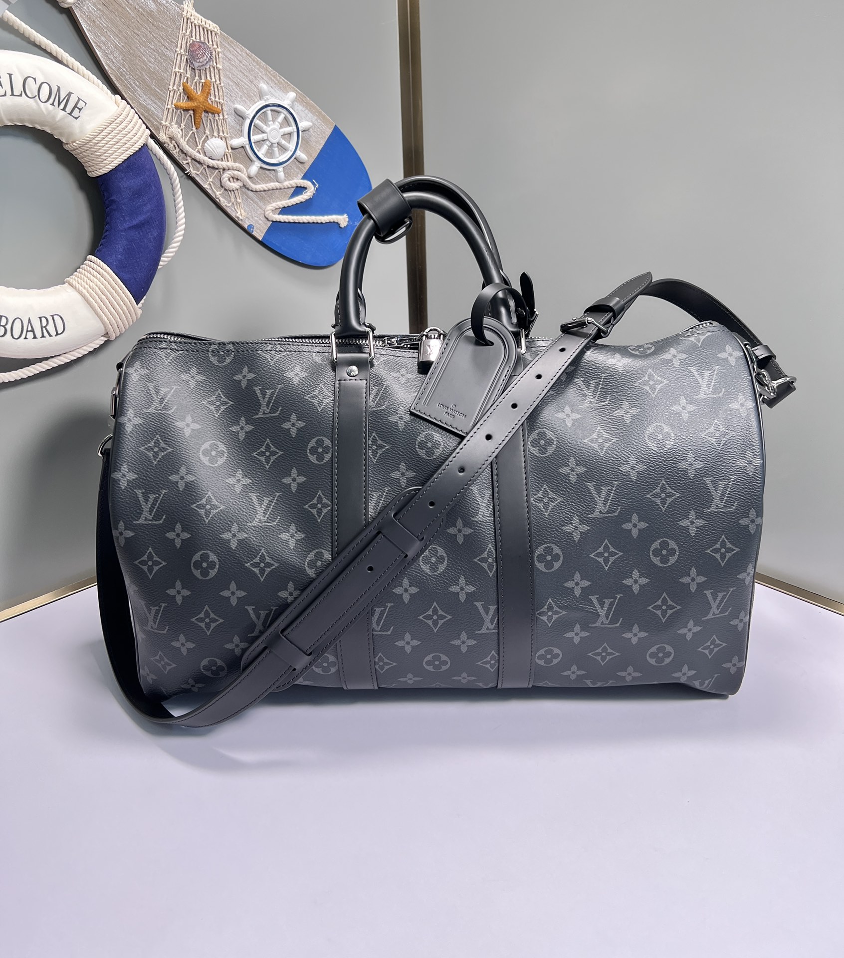 2023 Luxury Replicas
 Louis Vuitton LV Keepall Travel Bags Black Gold Damier Azur Canvas Cotton Cowhide M40569