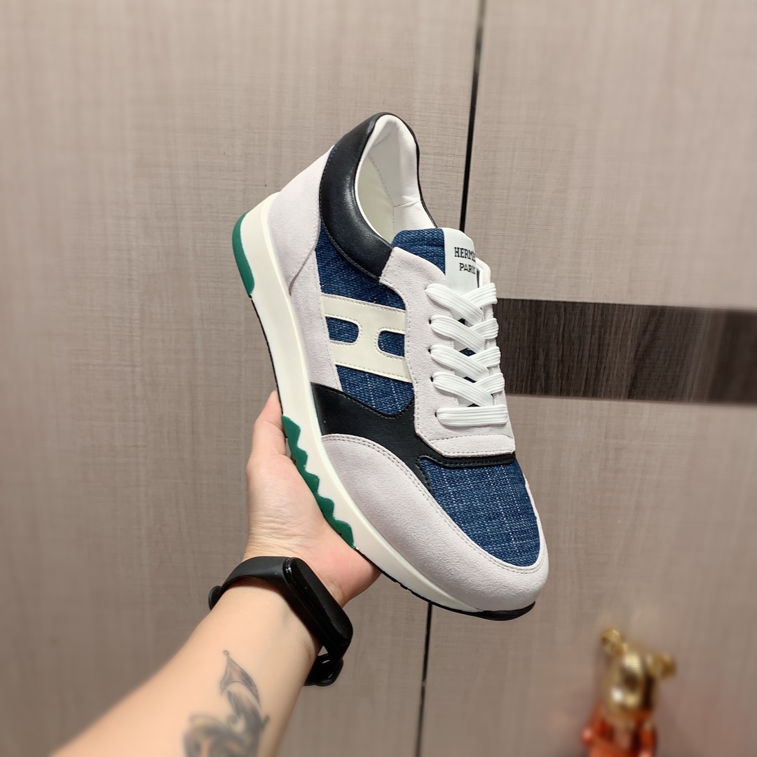 I5     Hermes 爱马仕  最新爆款休闲皮鞋，顶端品牌 奢侈～代购，顶级～质量。专柜同卖产品 鞋面選用进口透气牛皮搭配材质透气羊皮内里精细做工。原版个性时尚柔软橡膠耐磨防滑大底，上脚轻巧舒适，实物拍摄實物更好看，031广州码: 38-44，4色入选