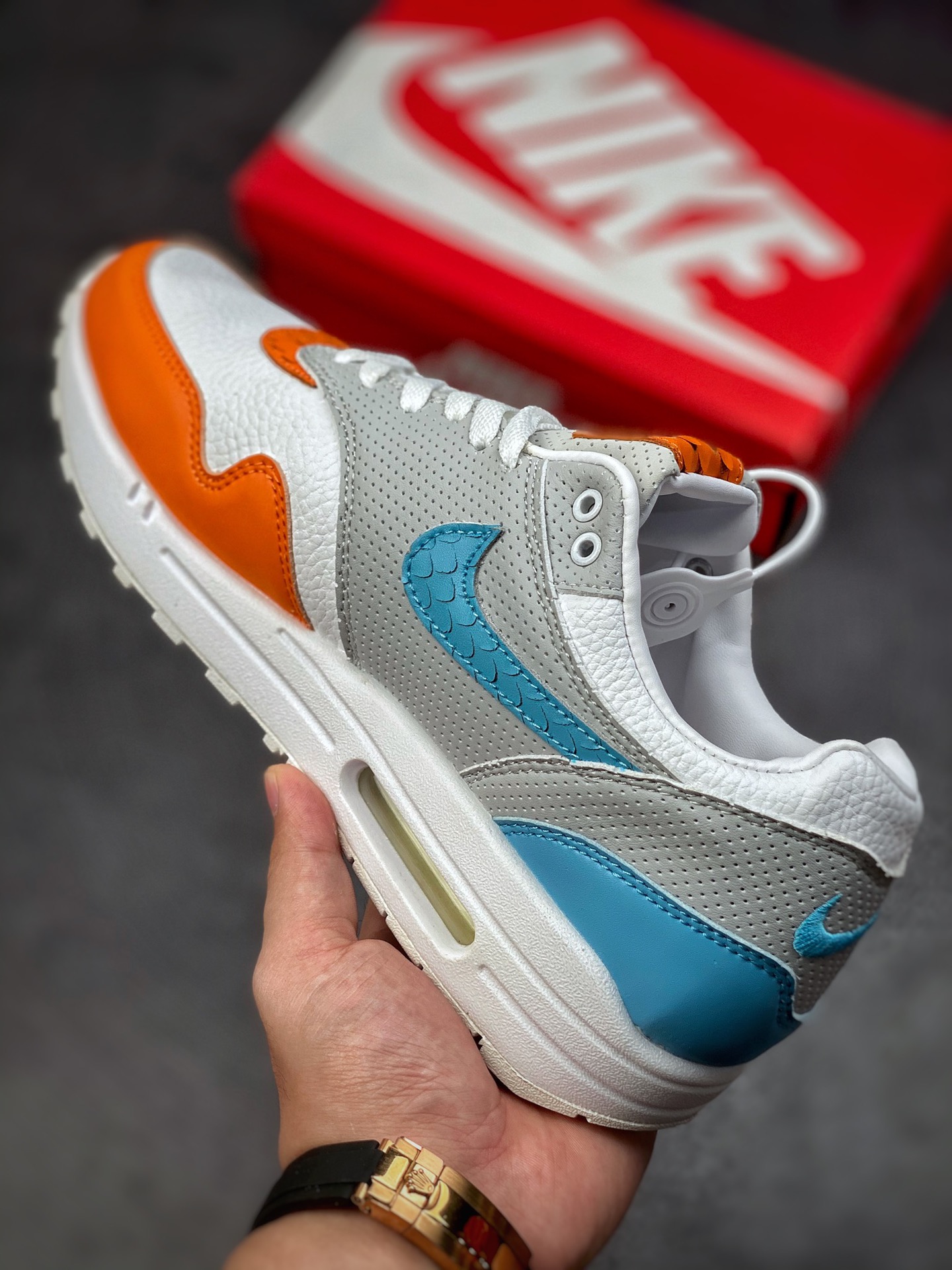 240 Nike Air Max 1 灰蓝橙 复古休闲跑步鞋 CT1623-001