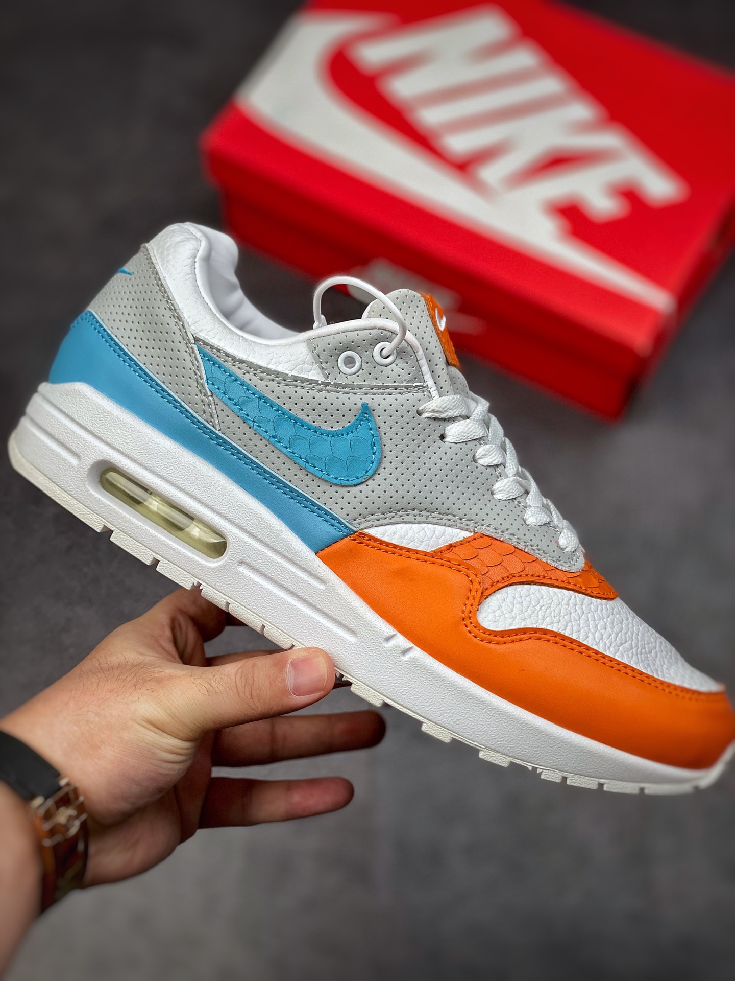 240 Nike Air Max 1 灰蓝橙 复古休闲跑步鞋 CT1623-001