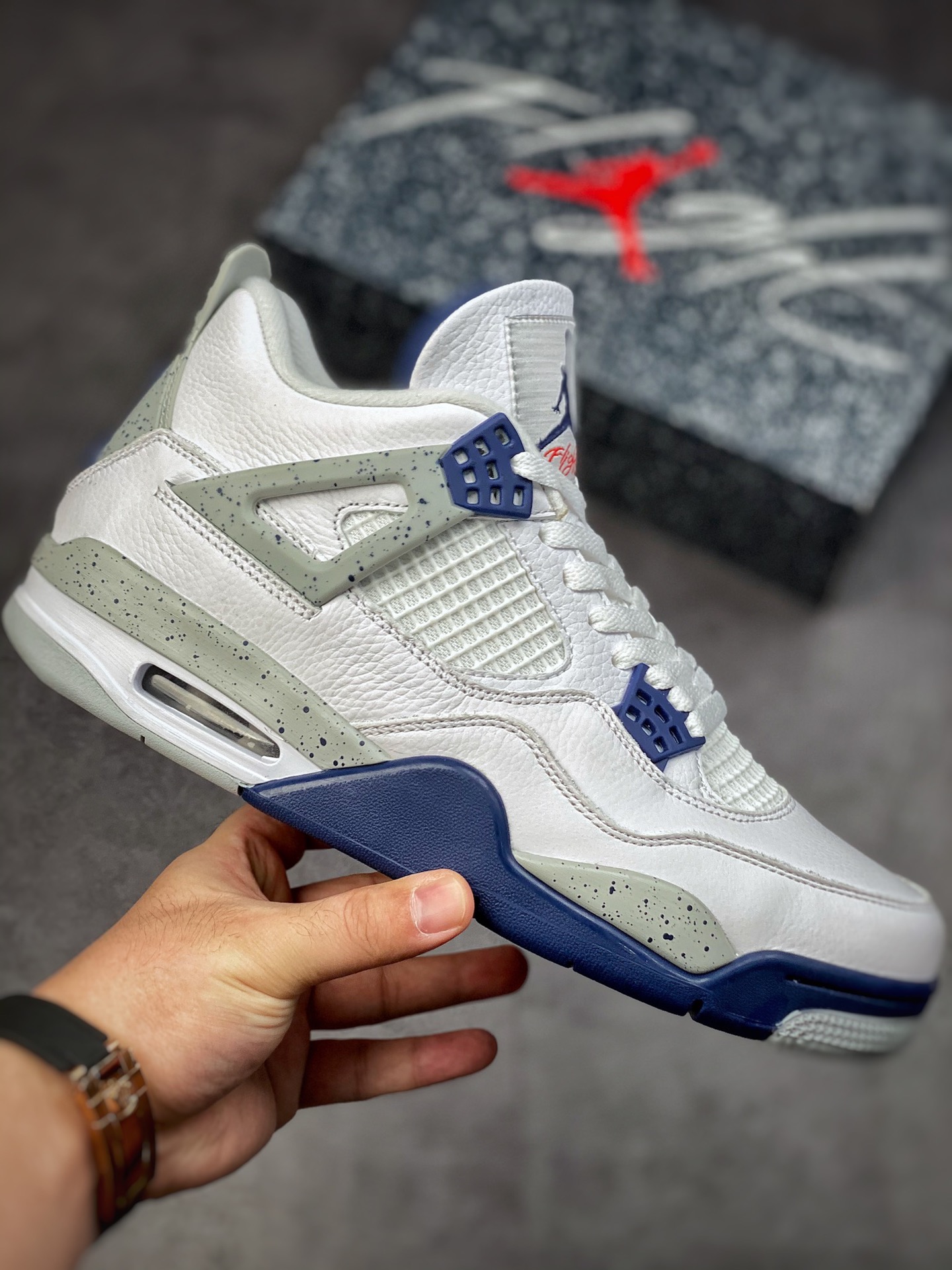 Air Jordan 4 Retro ”Midnight Navy” White Blue/Midnight Blue Color Matching DH6927-140