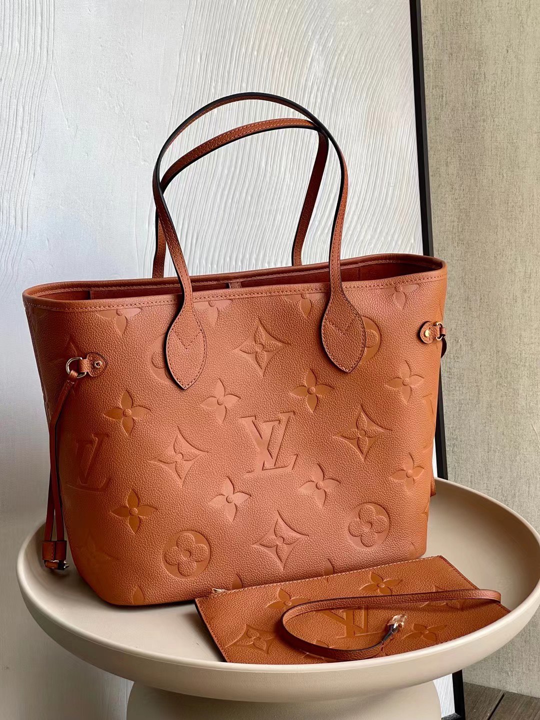 Louis Vuitton LV Neverfull Bags Handbags Caramel Empreinte​ M45686