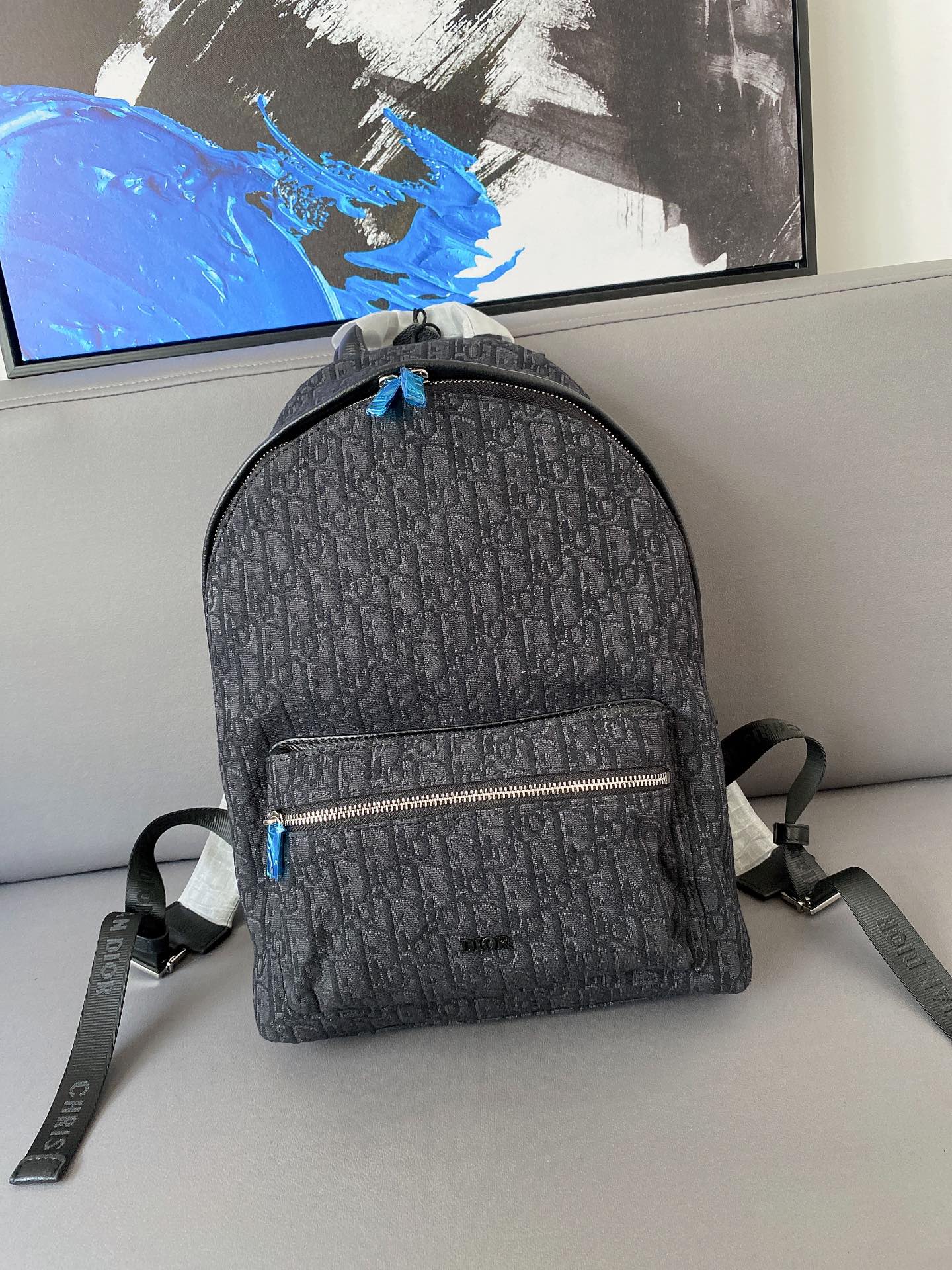 K5  Dior  迪奥  提花布刺绣帆布双肩包 男女大容量背包 书包 采用精湛镶嵌细工，经典百搭 实物拍摄 原厂原版面料 配送小票防尘袋 31 x 41 cm。