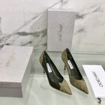 Jimmy Choo Shoes High Heel Pumps Splicing Genuine Leather Patent Sheepskin