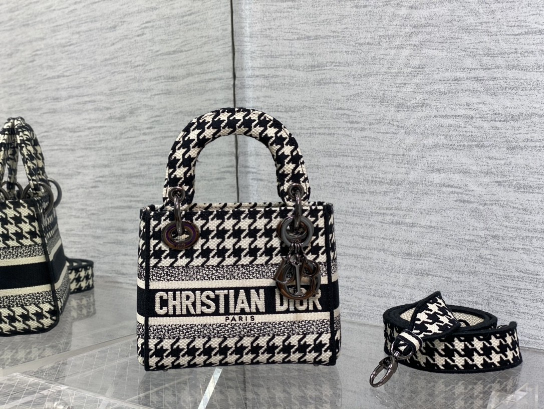 DIOR Lady Houndstooth Embroidery Lady Dior Bag