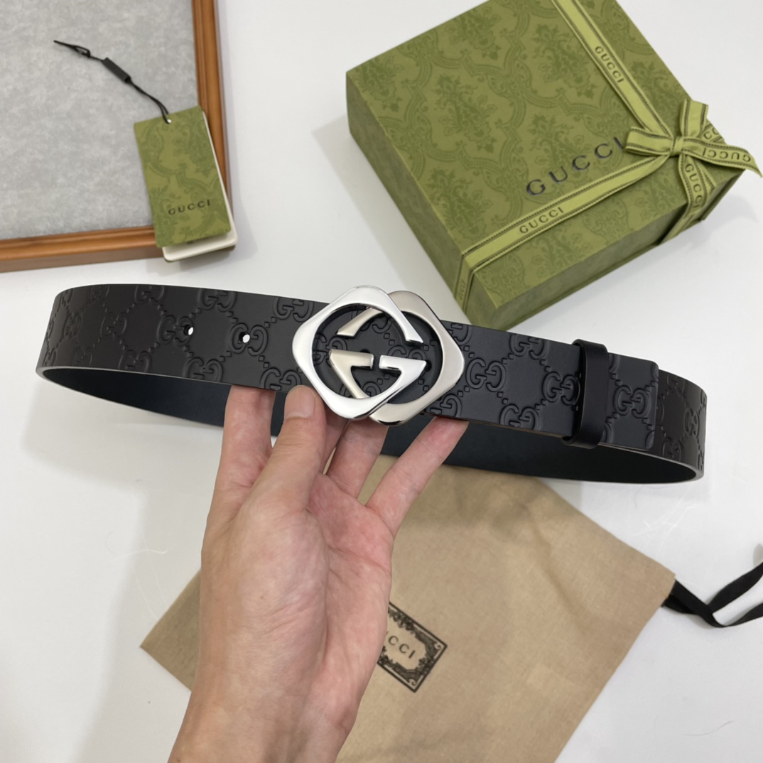 Gucci 纯原意大利进口树膏皮无夹层无贴面 一体成型 宽度4.0cm 菱形双G扣