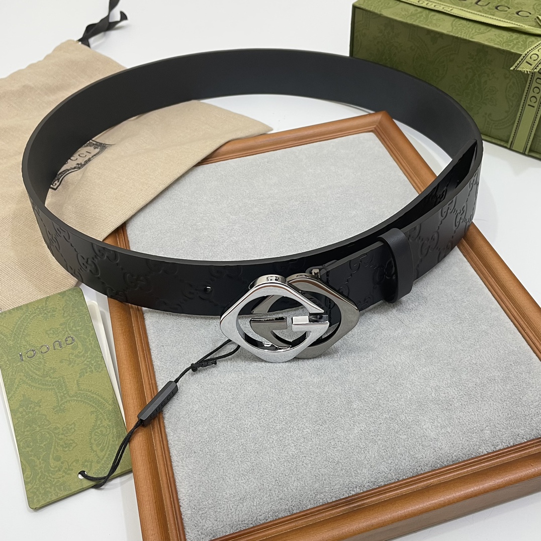 Gucci 纯原意大利进口树膏皮无夹层无贴面 一体成型 宽度4.0cm 菱形双G扣