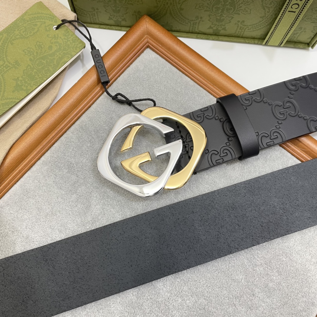 Gucci 纯原意大利进口树膏皮无夹层无贴面 一体成型 宽度4.0cm 菱形双G扣