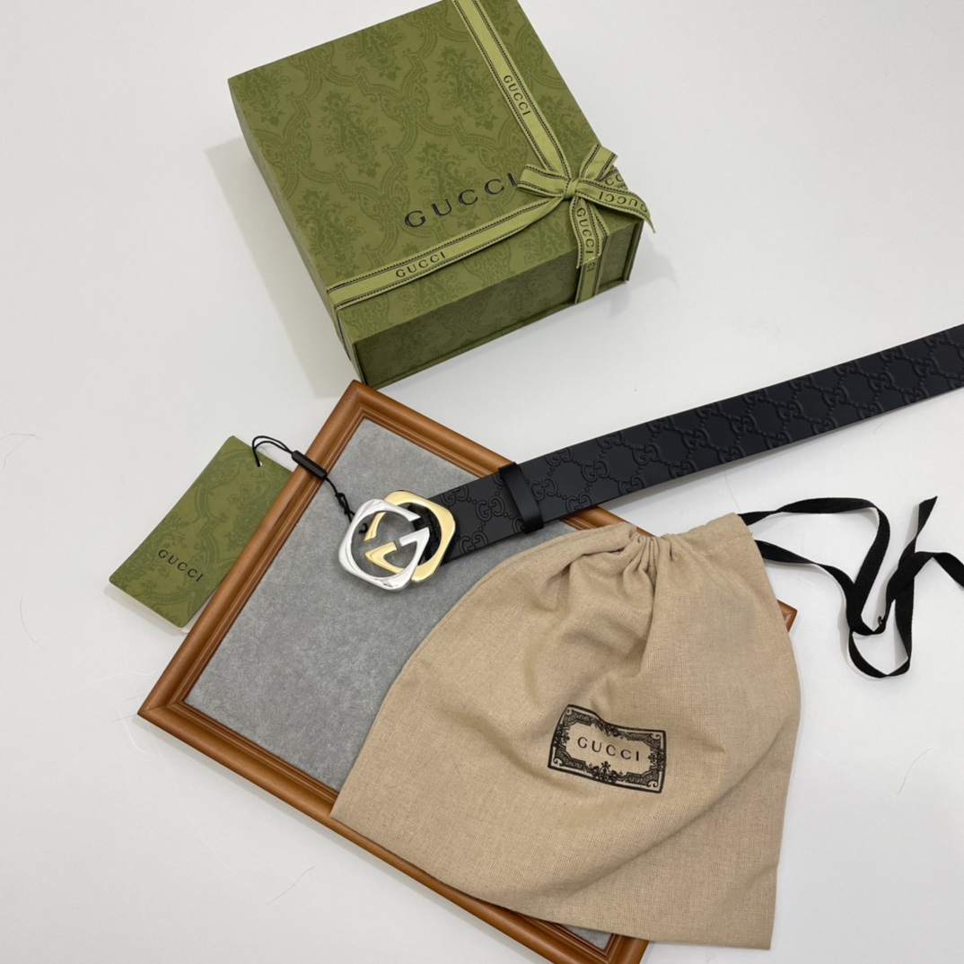 Gucci 纯原意大利进口树膏皮无夹层无贴面 一体成型 宽度4.0cm 菱形双G扣