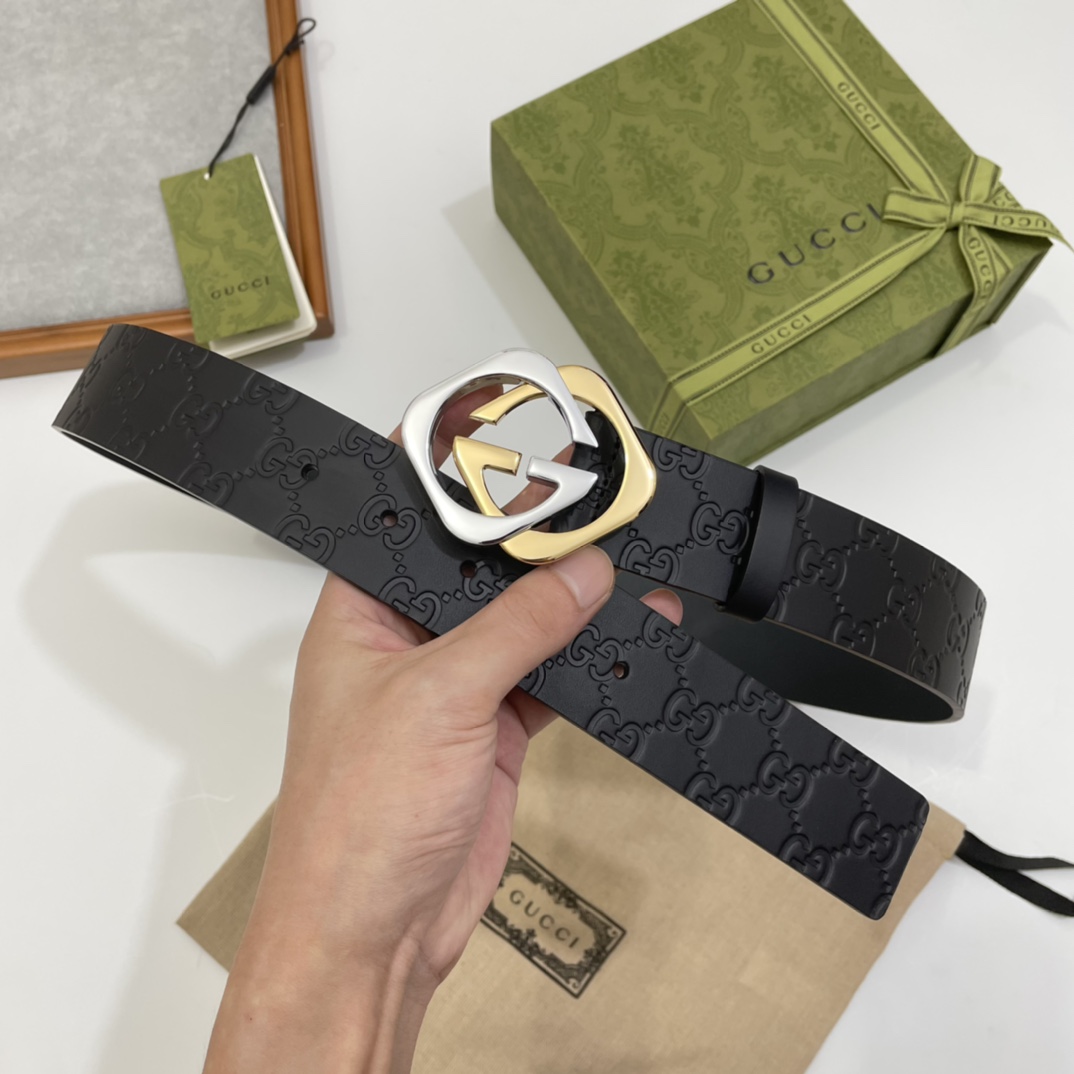 Gucci 纯原意大利进口树膏皮无夹层无贴面 一体成型 宽度4.0cm 菱形双G扣