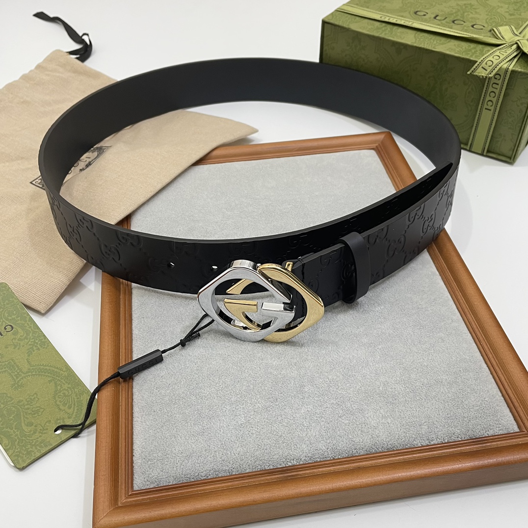 Gucci 纯原意大利进口树膏皮无夹层无贴面 一体成型 宽度4.0cm 菱形双G扣