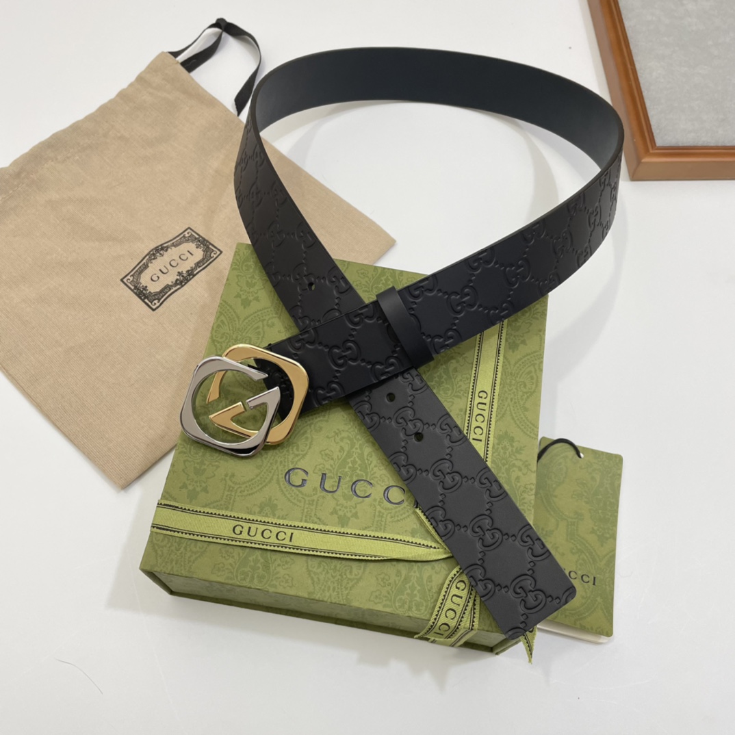 Gucci 纯原意大利进口树膏皮无夹层无贴面 一体成型 宽度4.0cm 菱形双G扣