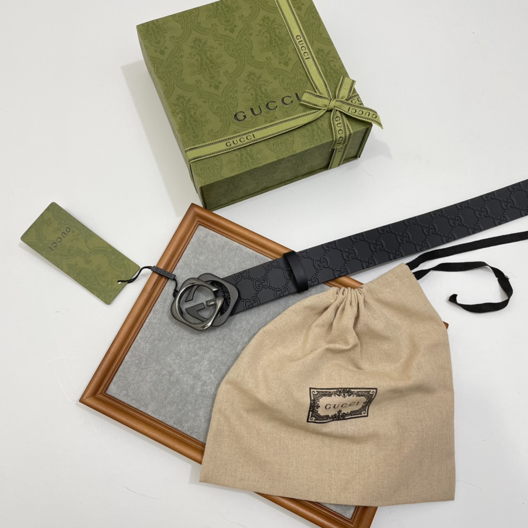 Gucci 纯原意大利进口树膏皮无夹层无贴面 一体成型 宽度4.0cm 菱形双G扣