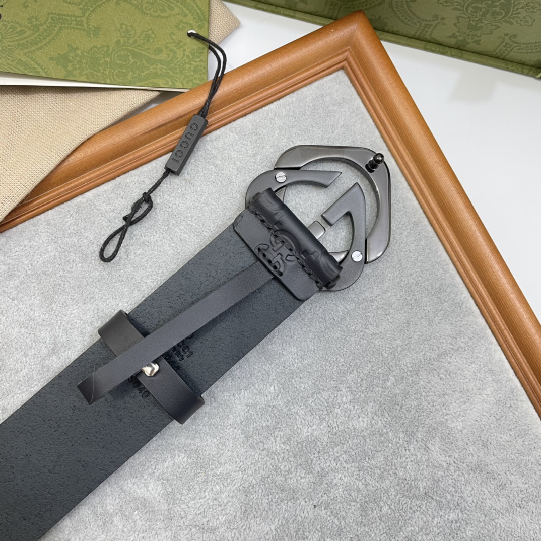 Gucci 纯原意大利进口树膏皮无夹层无贴面 一体成型 宽度4.0cm 菱形双G扣