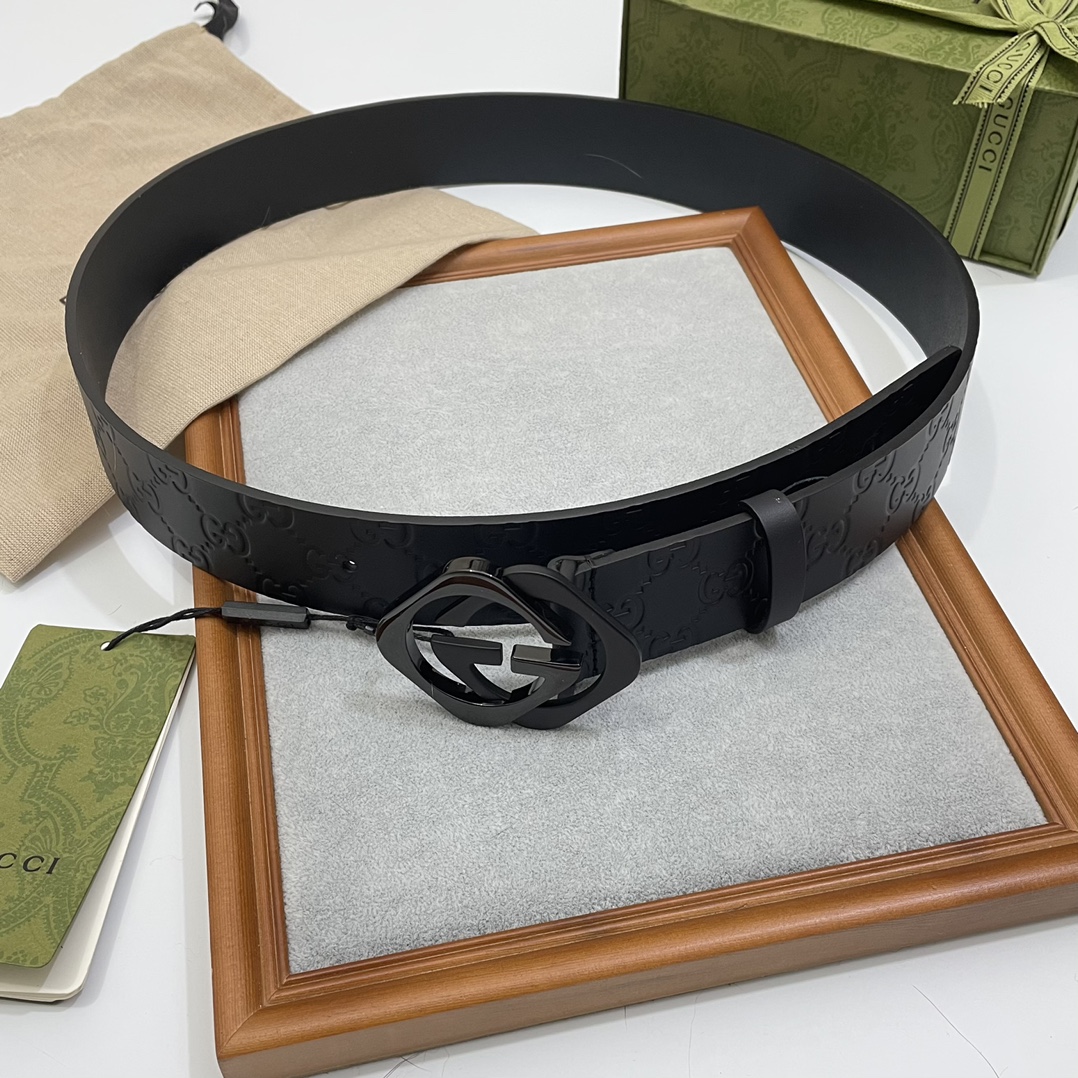 Gucci 纯原意大利进口树膏皮无夹层无贴面 一体成型 宽度4.0cm 菱形双G扣