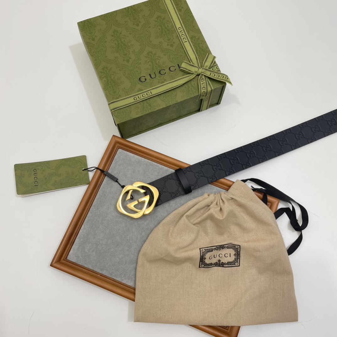 Gucci 纯原意大利进口树膏皮无夹层无贴面 一体成型 宽度4.0cm 菱形双G扣