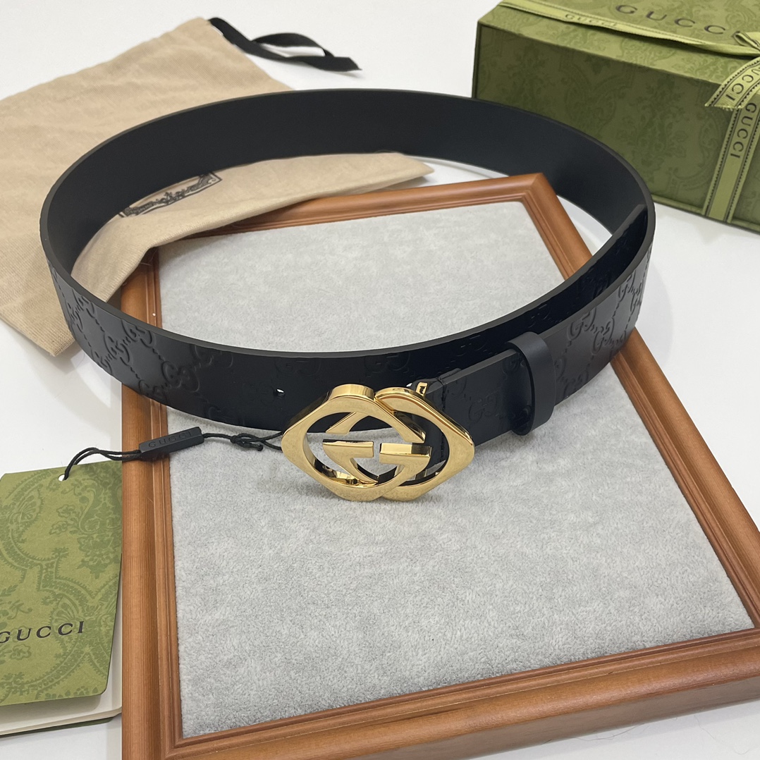 Gucci 纯原意大利进口树膏皮无夹层无贴面 一体成型 宽度4.0cm 菱形双G扣