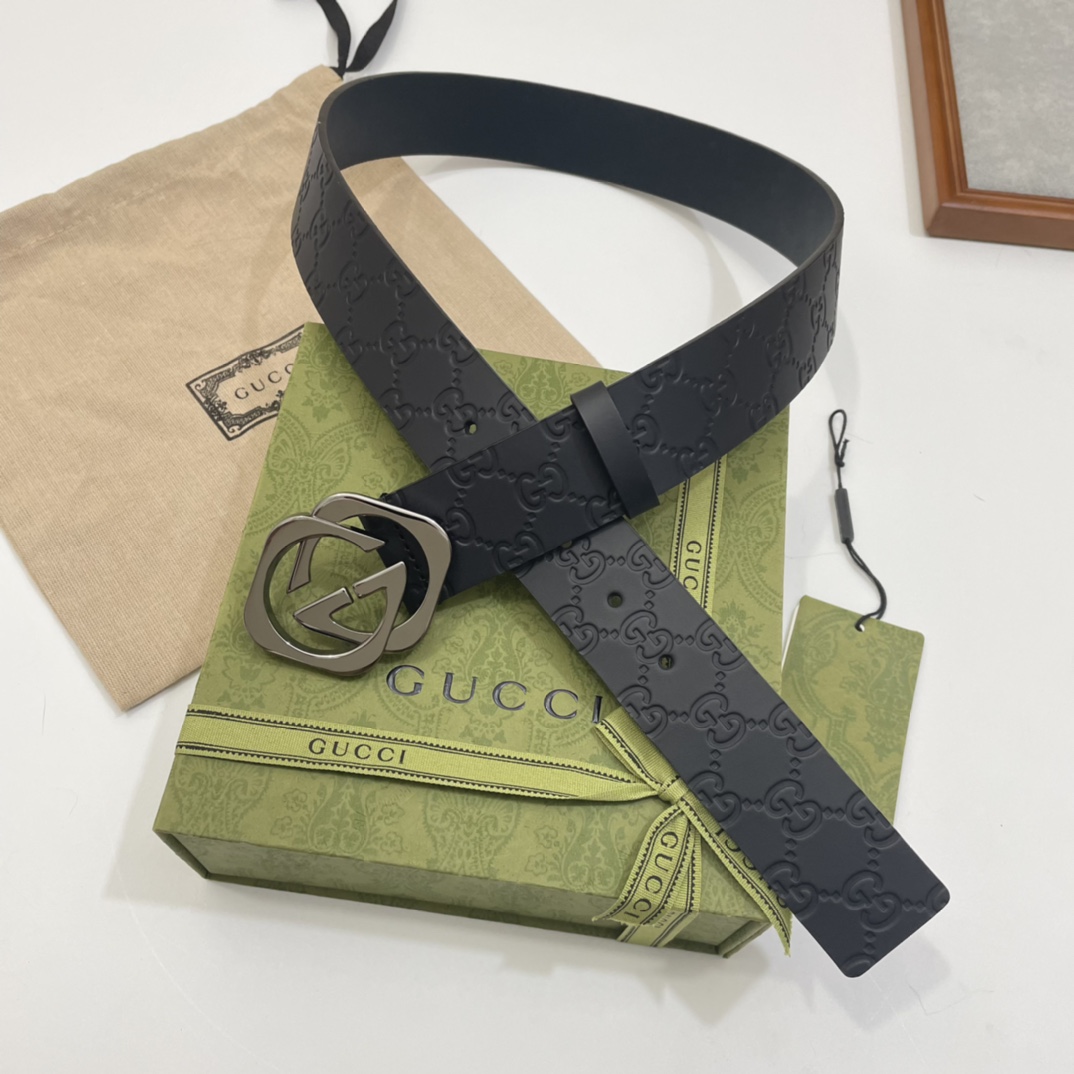 Gucci 纯原意大利进口树膏皮无夹层无贴面 一体成型 宽度4.0cm 菱形双G扣