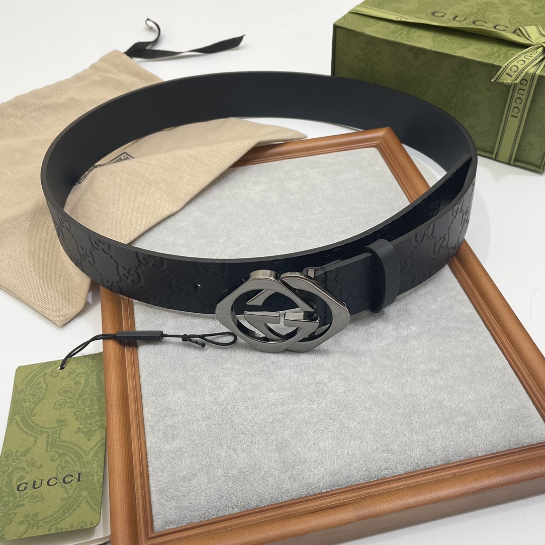 Gucci 纯原意大利进口树膏皮无夹层无贴面 一体成型 宽度4.0cm 菱形双G扣