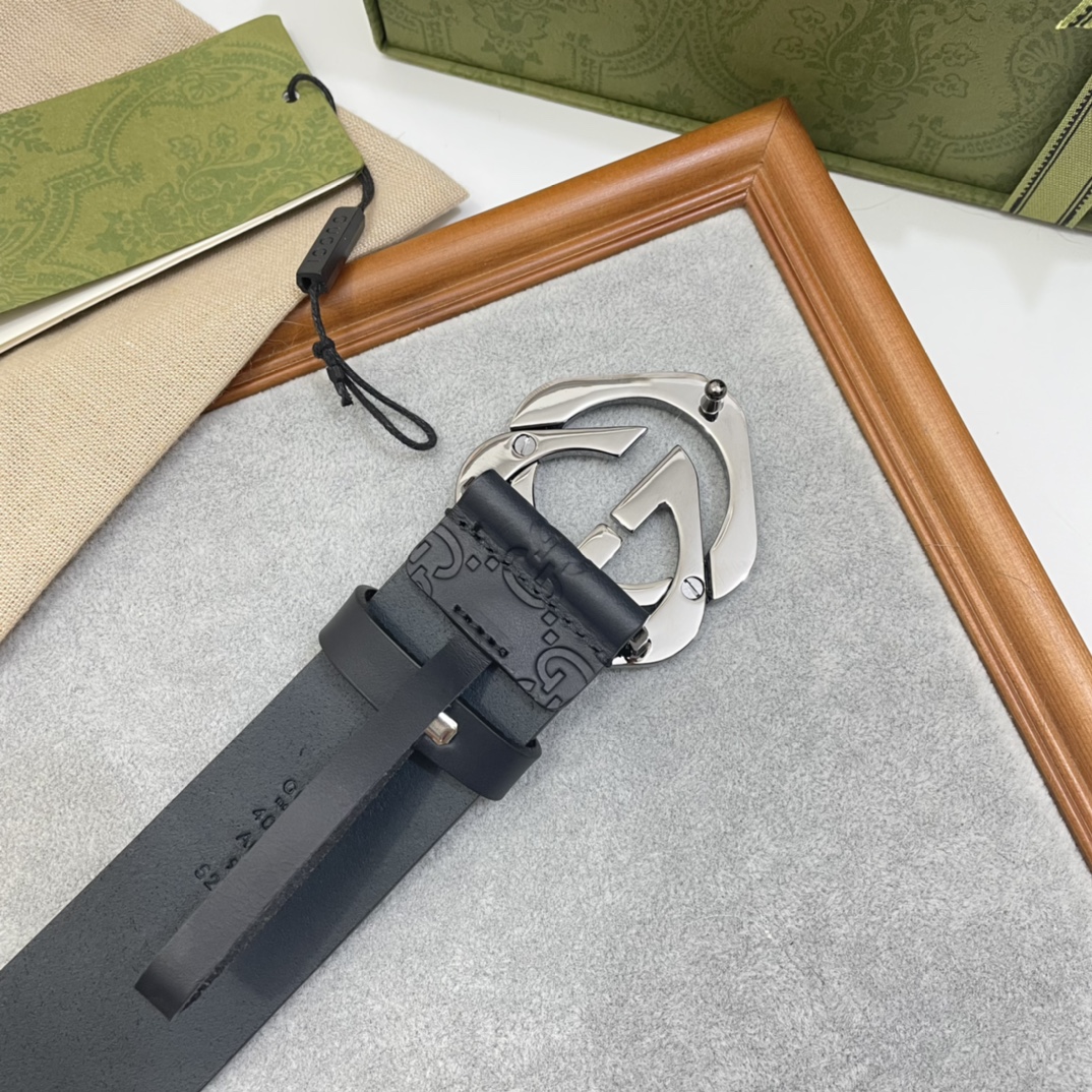 Gucci 纯原意大利进口树膏皮无夹层无贴面 一体成型 宽度4.0cm 菱形双G扣