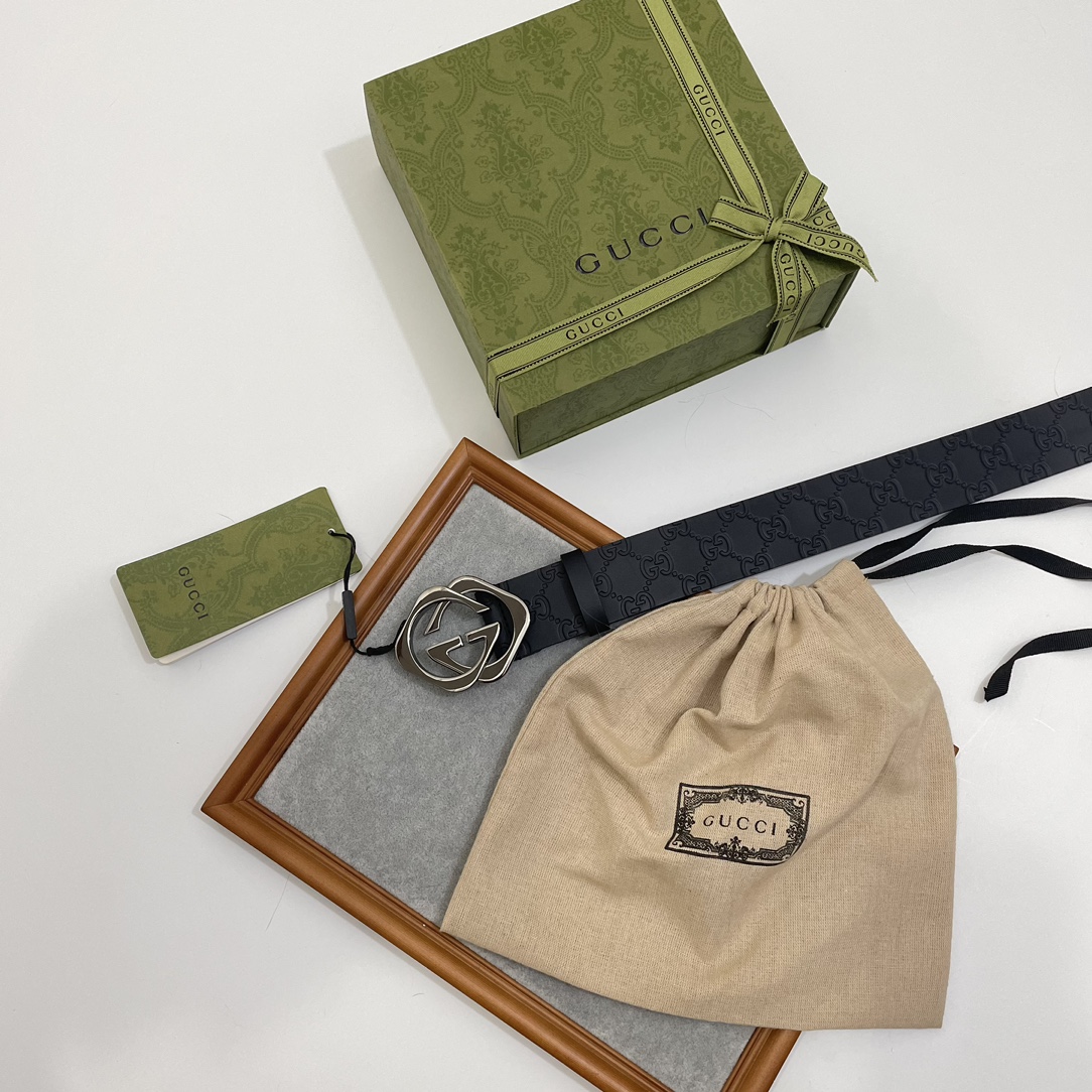 Gucci 纯原意大利进口树膏皮无夹层无贴面 一体成型 宽度4.0cm 菱形双G扣