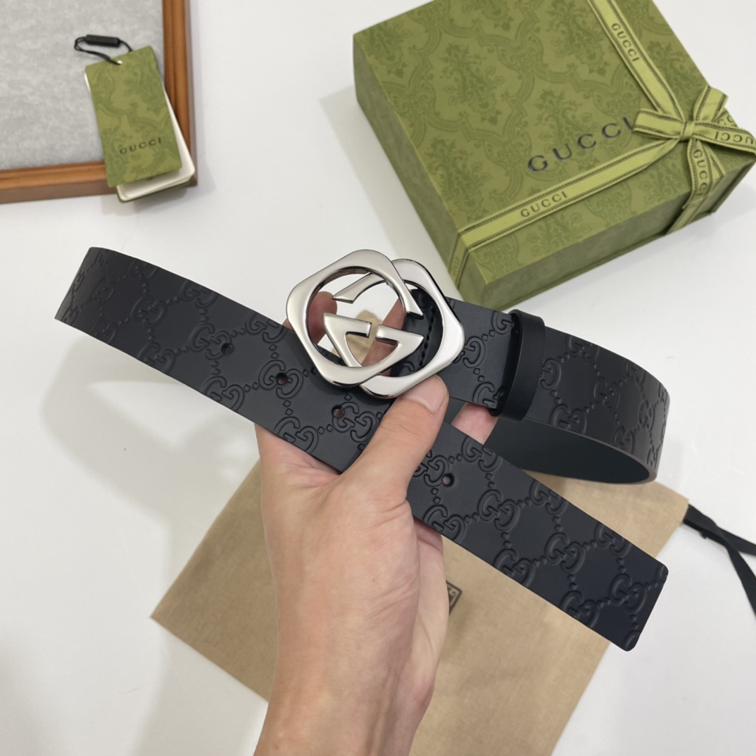 Gucci 纯原意大利进口树膏皮无夹层无贴面 一体成型 宽度4.0cm 菱形双G扣