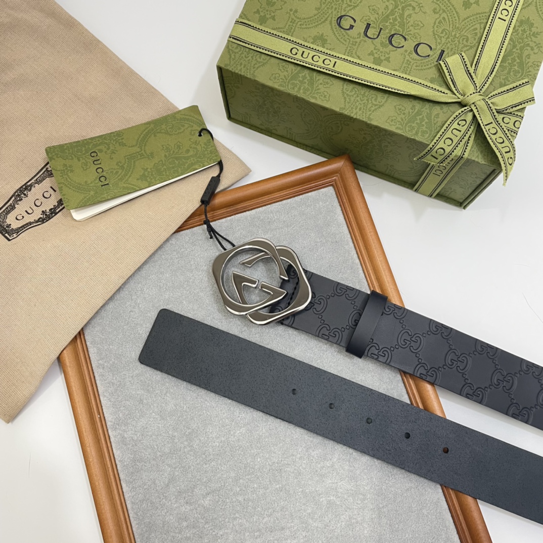Gucci 纯原意大利进口树膏皮无夹层无贴面 一体成型 宽度4.0cm 菱形双G扣