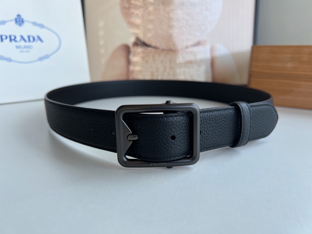 PRADA/普拉达 牛皮双面配色男士3.5cm腰带