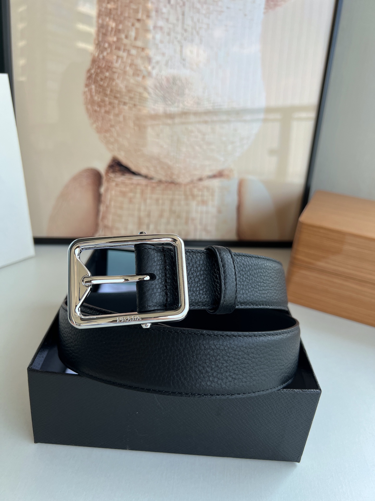 PRADA/普拉达 牛皮双面配色男士3.5cm腰带