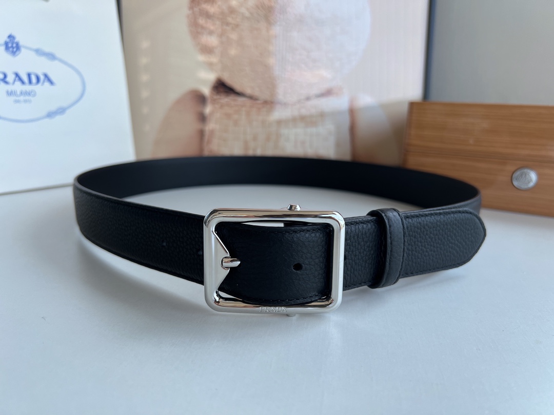 PRADA/普拉达 牛皮双面配色男士3.5cm腰带