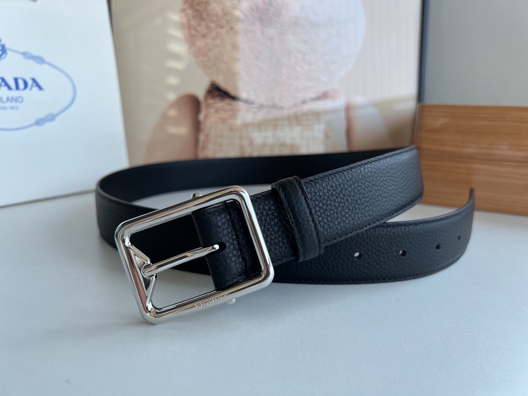 PRADA/普拉达 牛皮双面配色男士3.5cm腰带