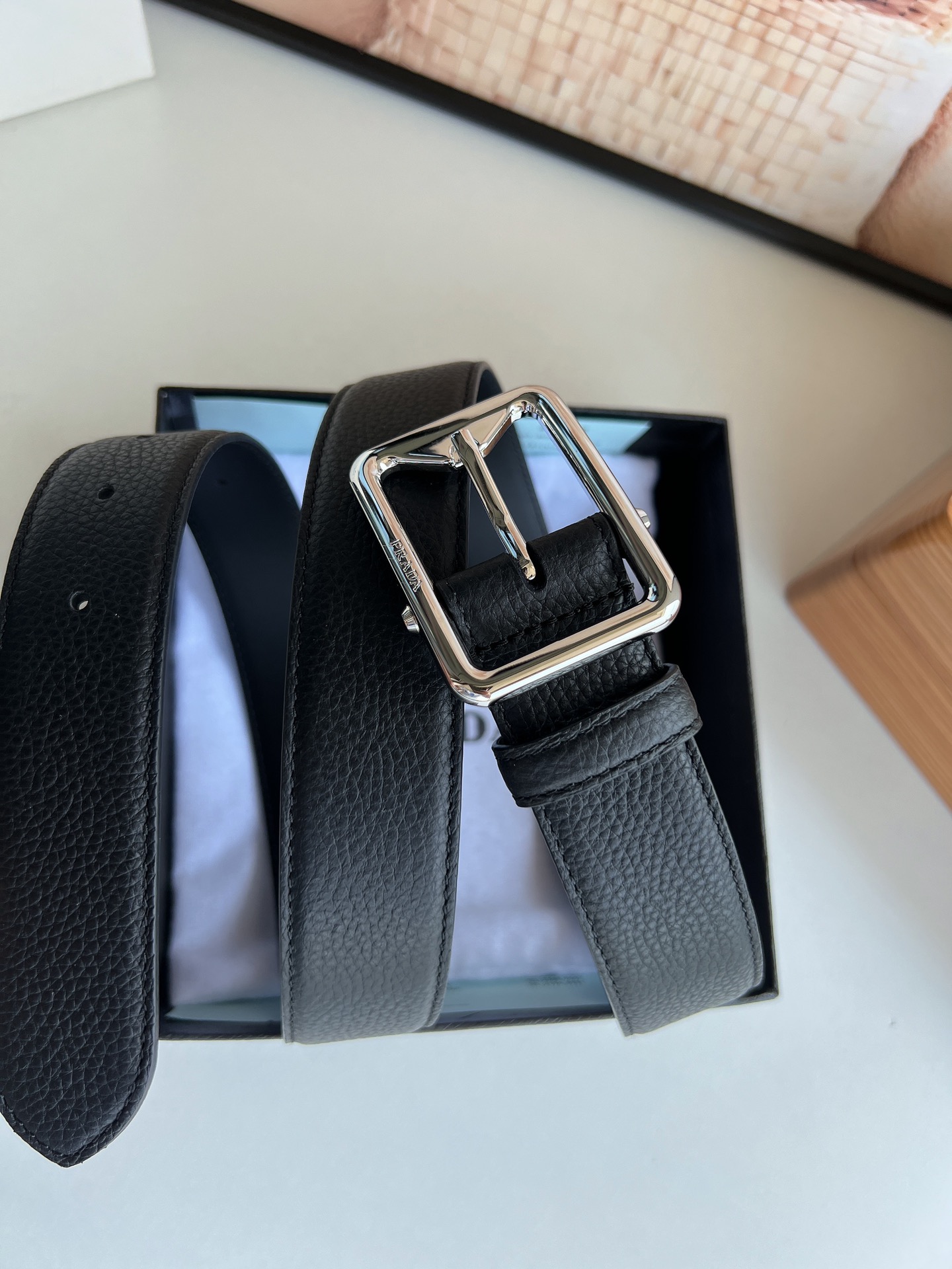 PRADA/普拉达 牛皮双面配色男士3.5cm腰带