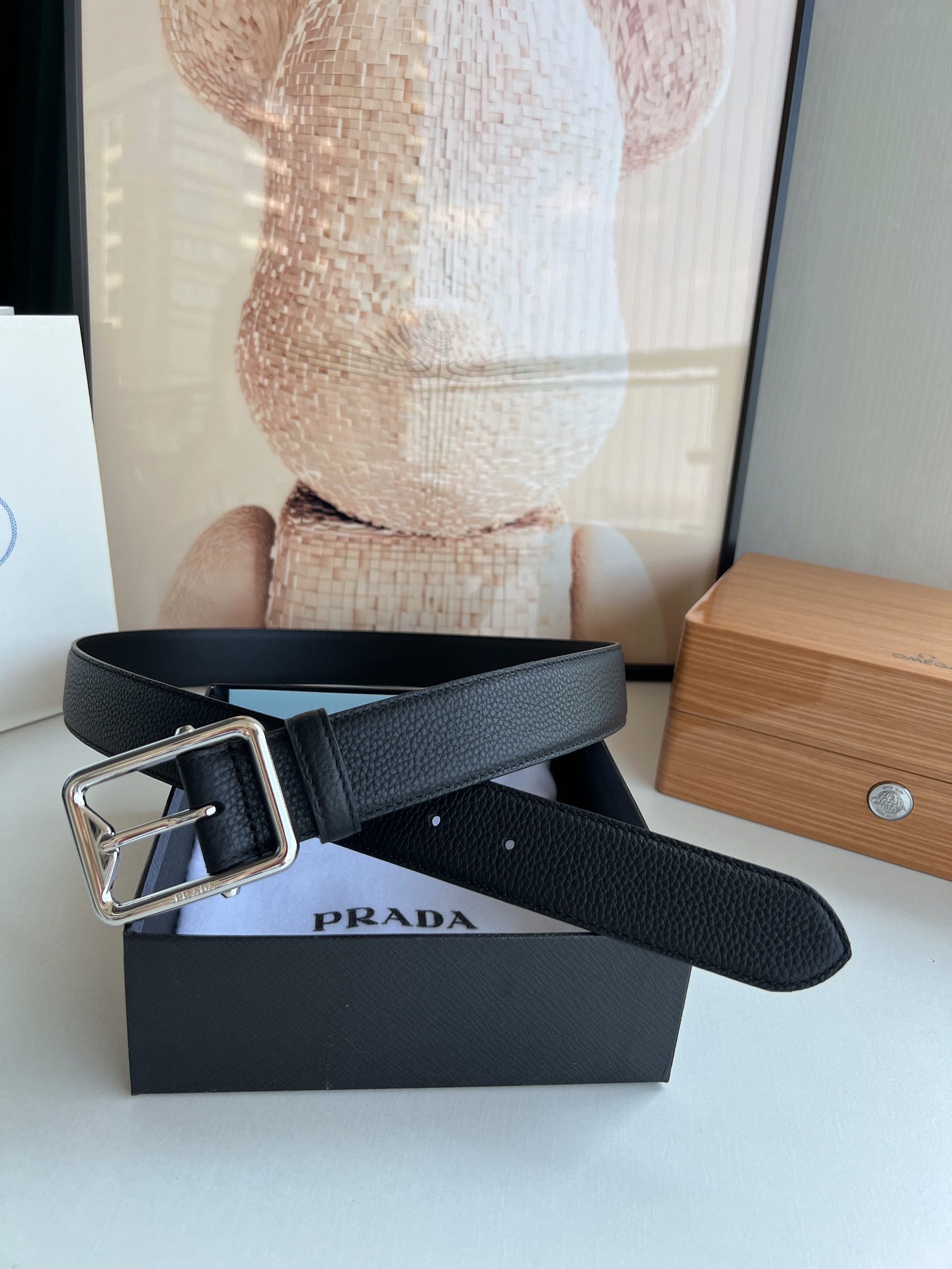 PRADA/普拉达 牛皮双面配色男士3.5cm腰带