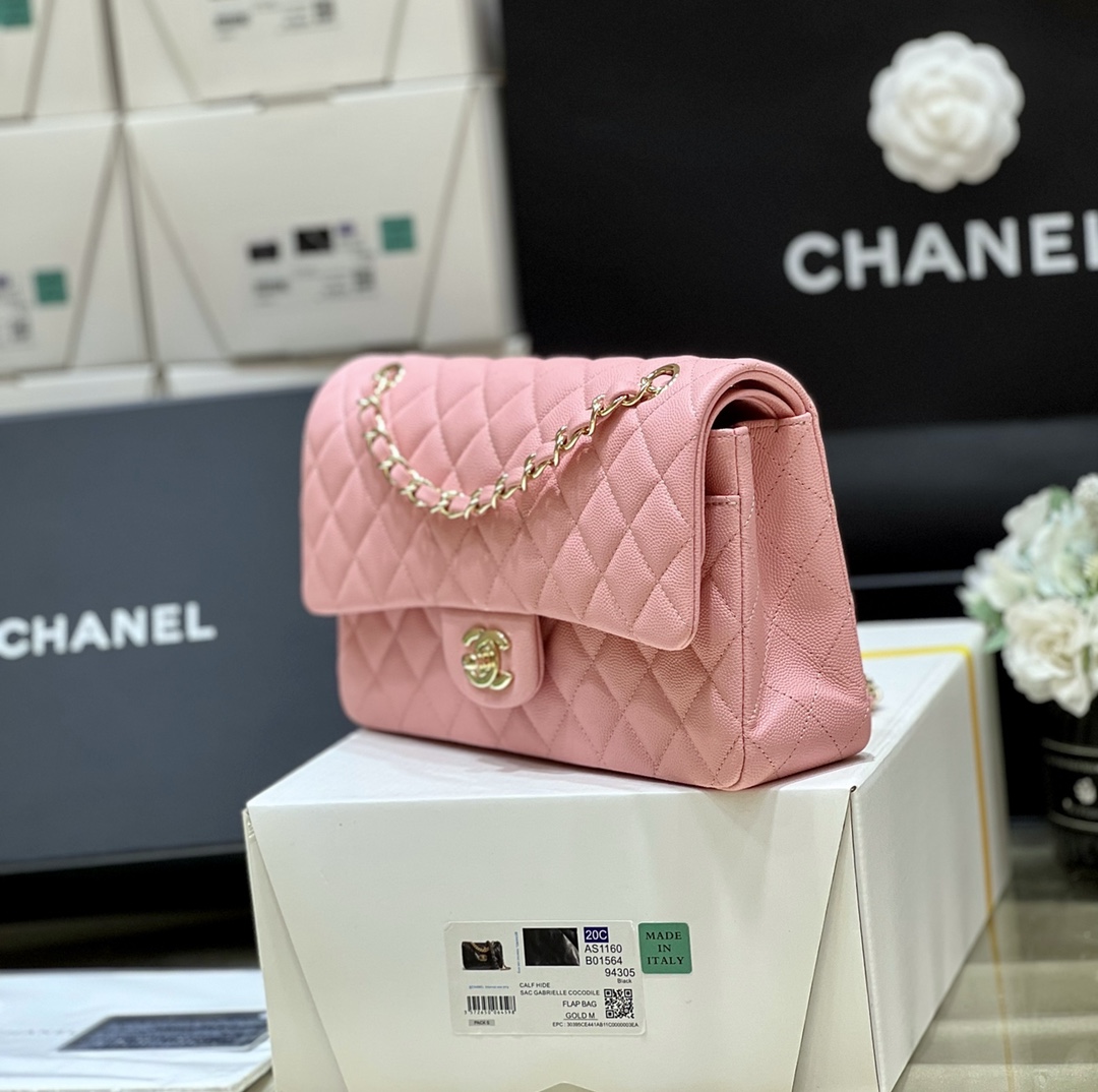 Chanel CF25 Classic flap bag A01112荔枝皮/粉色