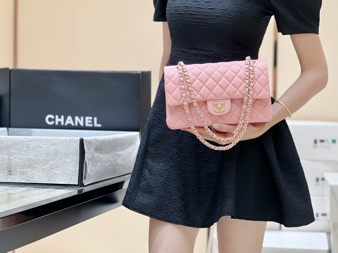 Chanel CF25 Classic flap bag A01112荔枝皮/粉色