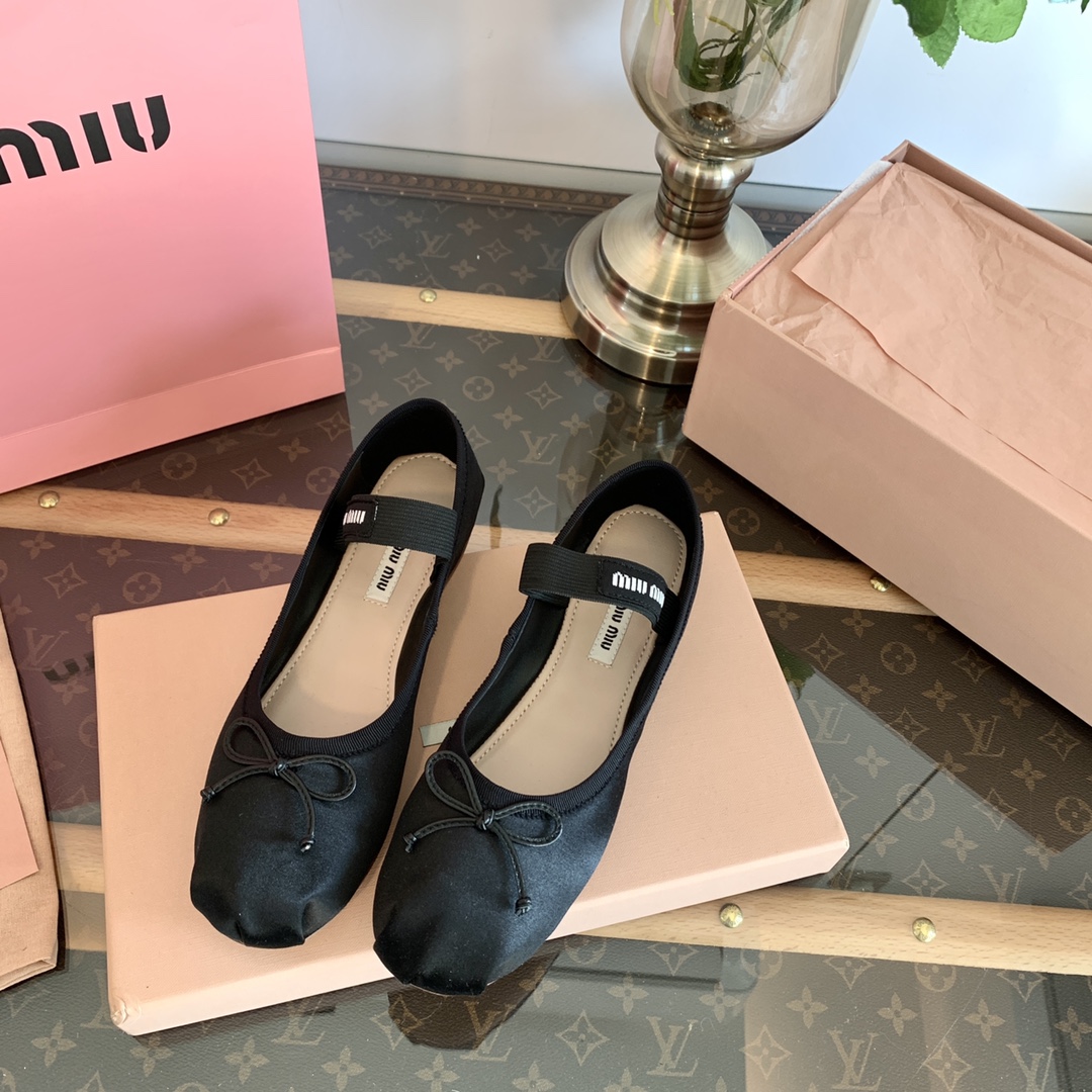 Miu Miu ballet flats satin black flat bow