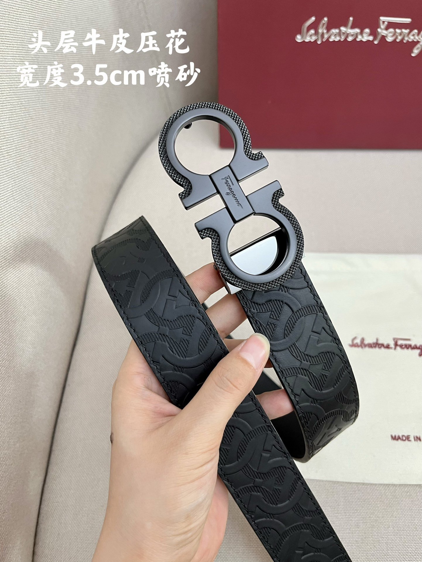 Ferragamo.菲拉格慕全套包装支持NFC扫码宽度3.5cm高级定制款男士皮带双面进口牛皮可双面使用